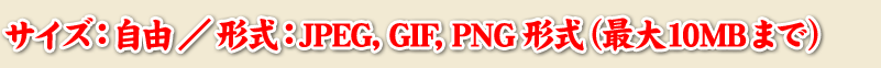 サイズ：自由／形式：JPEG, GIF, PNG形式 （最大10MBまで）